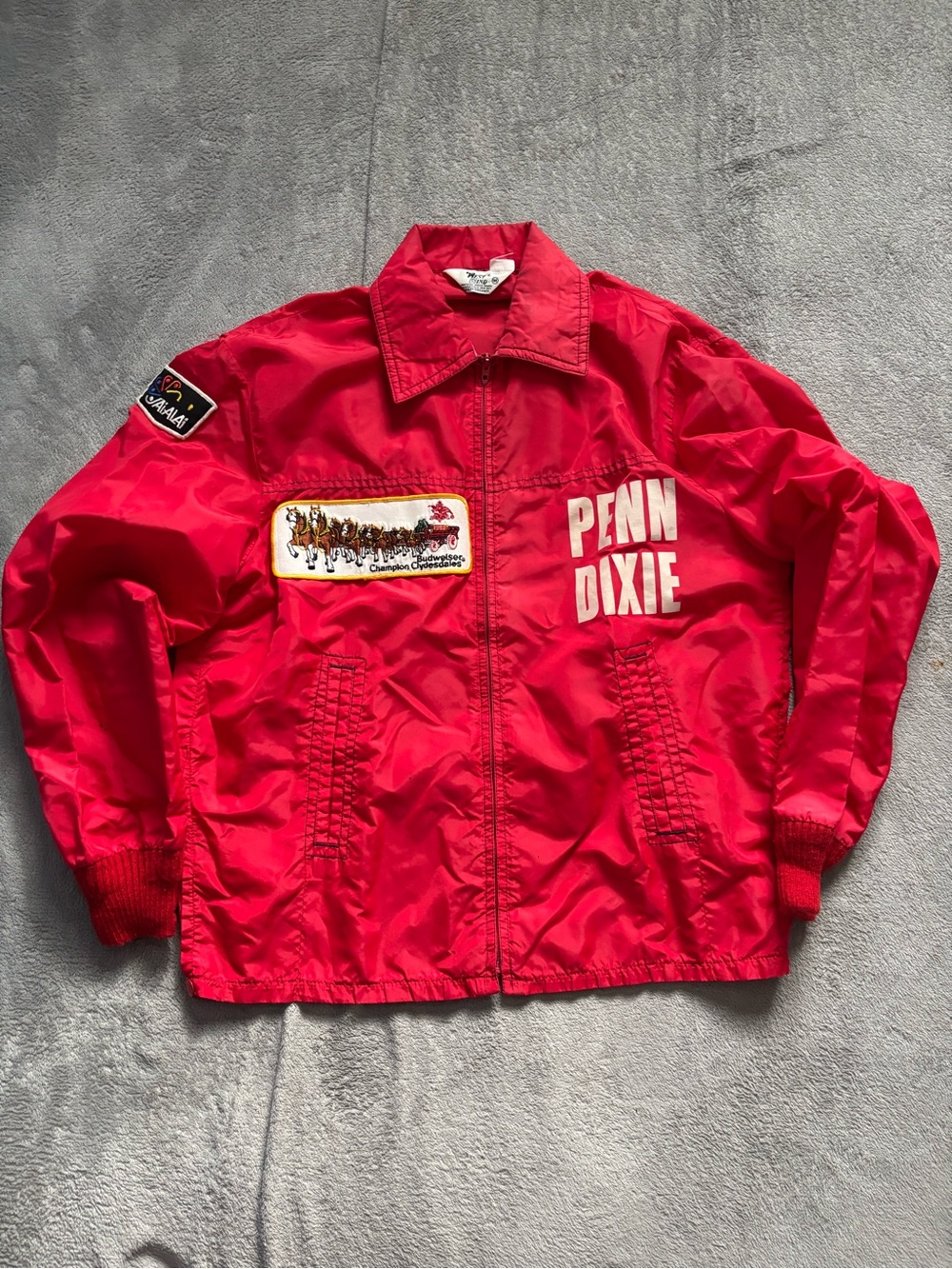 Vintage West Wind Budweiser Jacket Men's M Penn Dixie  Bomber Red Snap Front